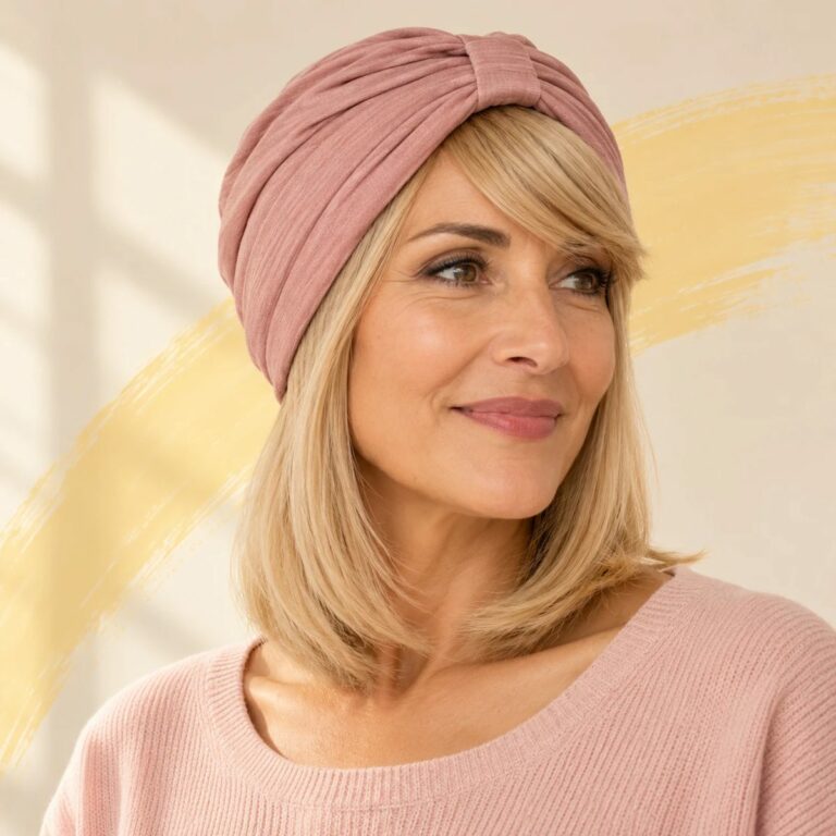 Corona 100% bionda sotto un turbante rosa